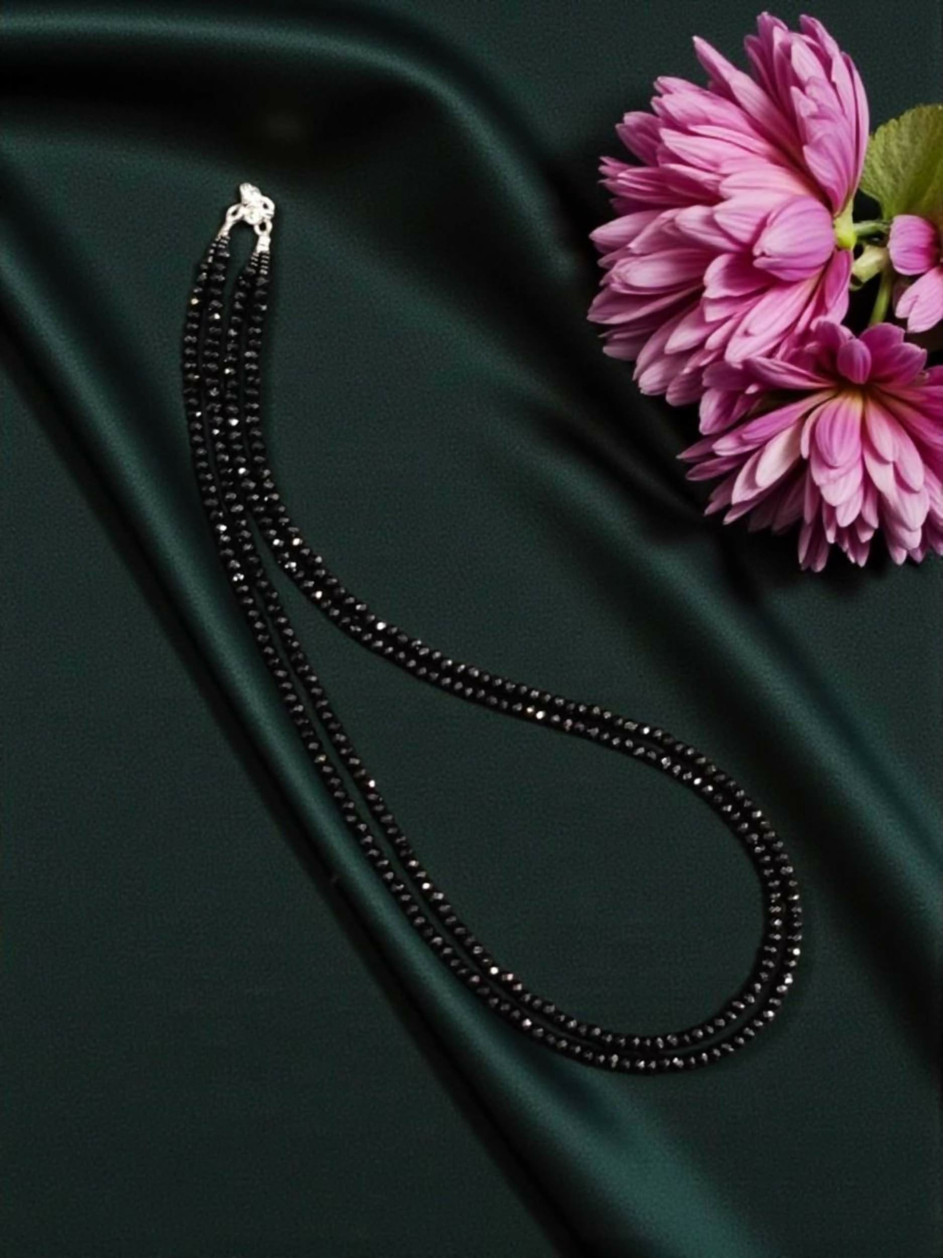 Joban Fashion Women Black 2 Layer Agate Necklace, Silver Finish