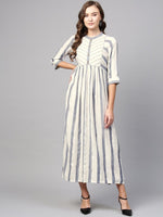 Thumbnail for AURELIA Women Off-White & Navy Blue Striped Maxi Dress - Distacart