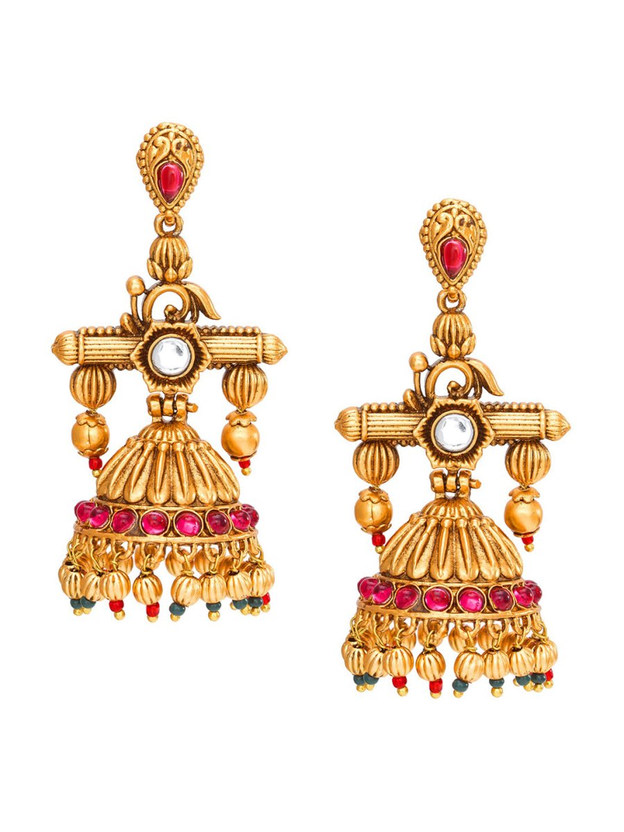 Aadita Gold-Toned Geometric Jhumkas Earrings - Distacart