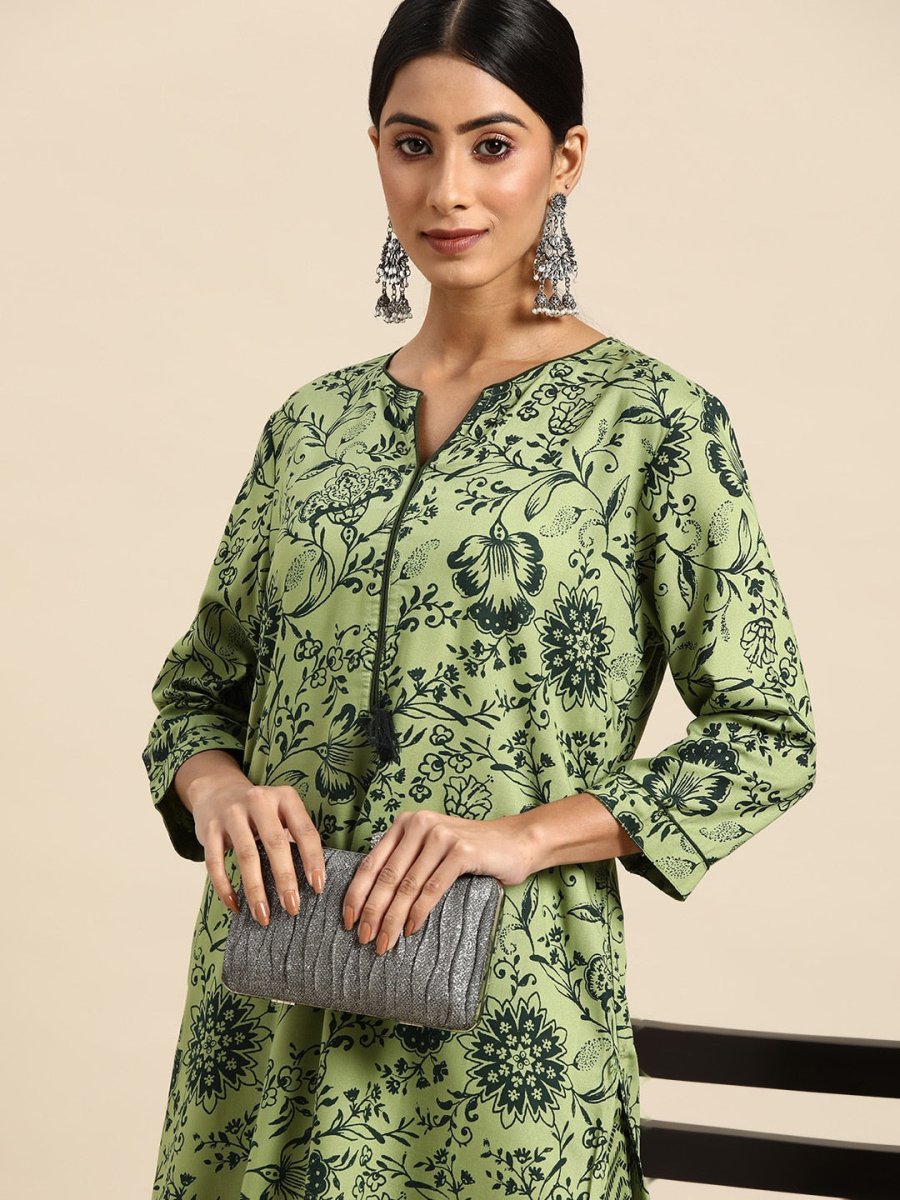 All About You Women Green Ethnic Motifs Printed Kurta with Trousers - Distacart