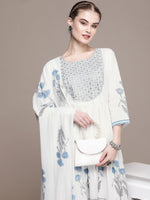 Thumbnail for Anouk Women Floral Yoke Design Regular Mirror Work Cotton Kurta with Trousers & Dupatta