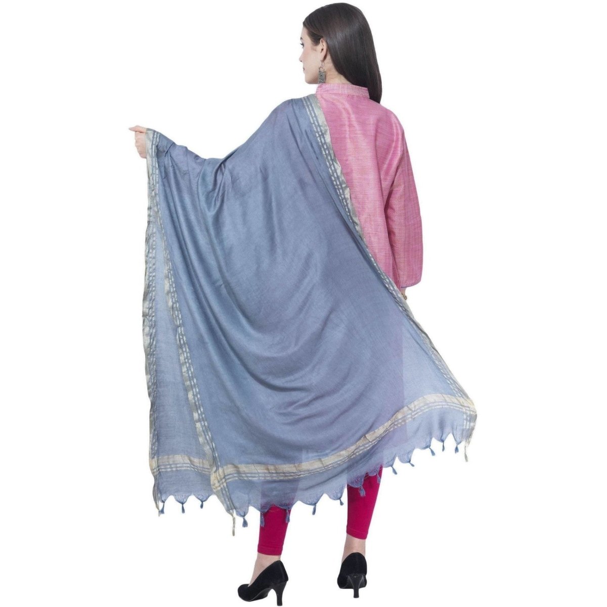A R SILK Gray Color Golden border Cotton Dupattas and Chunnis