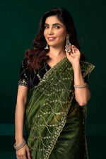 Thumbnail for Joban Fashion Green Net Party Wear Sarees - Distacart