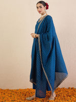 Thumbnail for Indo Era Ethnic Motifs Embroidered Regular V-Neck Straight Kurta With Trousers & Dupatta