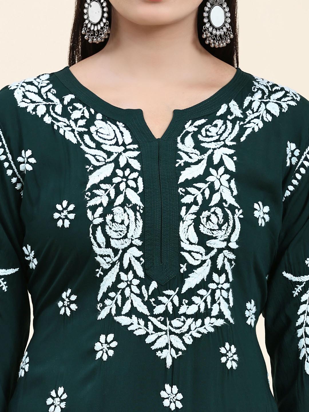 HOUSE OF KARI Floral Embroidered Chikankari Pure Cotton Straight Kurta With Palazzo - Distacart