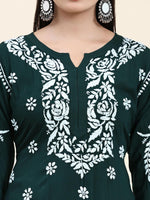 Thumbnail for HOUSE OF KARI Floral Embroidered Chikankari Pure Cotton Straight Kurta With Palazzo - Distacart