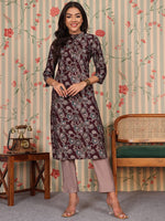 Thumbnail for Ode by House of Pataudi Floral Printed Regular Chanderi Silk Kurta With Trouser - Distacart