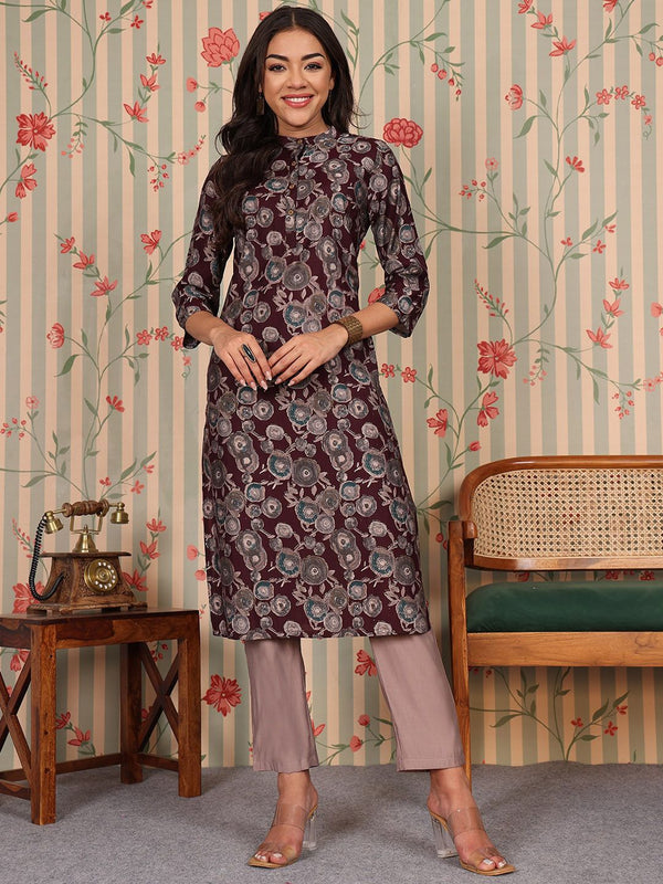 Ode by House of Pataudi Floral Printed Regular Chanderi Silk Kurta With Trouser - Distacart