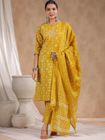 Thumbnail for Anubhutee Ethnic Motifs Printed Thread Work Cotton Straight Kurta & Trousers With Dupatta - Distacart