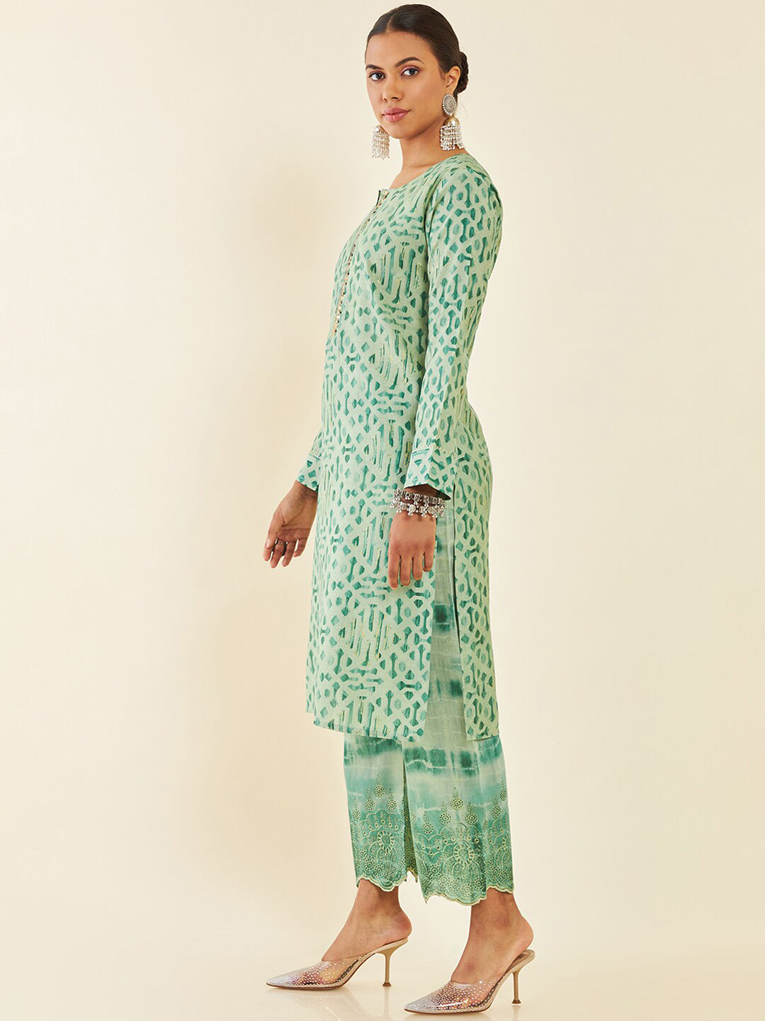 Soch Printed Sequinned Straight Kurta With Palazzos - Distacart