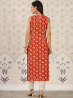 Thumbnail for Ode by House of Pataudi Ethnic Motifs Printed Sleeveless Straight Kurta - Distacart
