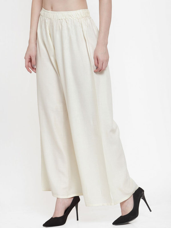 TAG 7 Women Off-White Solid Flared Palazzos