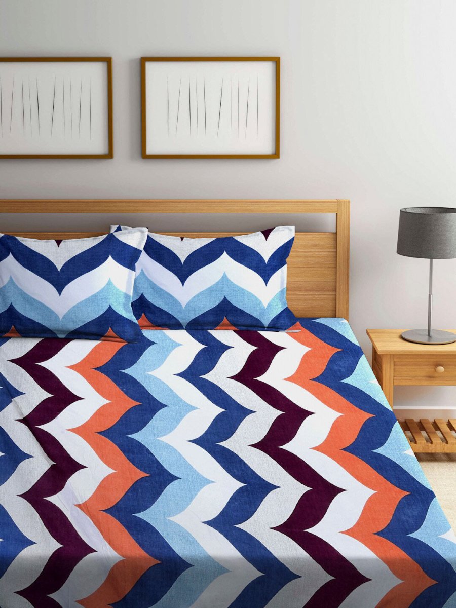 Arrabi Multicoloured Ethnic Motifs 300 TC Super King Bedsheet with 2 Pillow Covers - Distacart