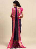 Thumbnail for Anouk Navy Blue & Fuchsia Woven Design Pure Silk Banarasi Saree - Distacart