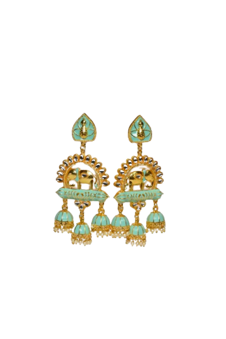 Green Traditional Gold-Polished Elephant Design Kundan Jhumka Jhumki Earrings Indian Jewellery For Women & Girls By House of Ree - Distacart