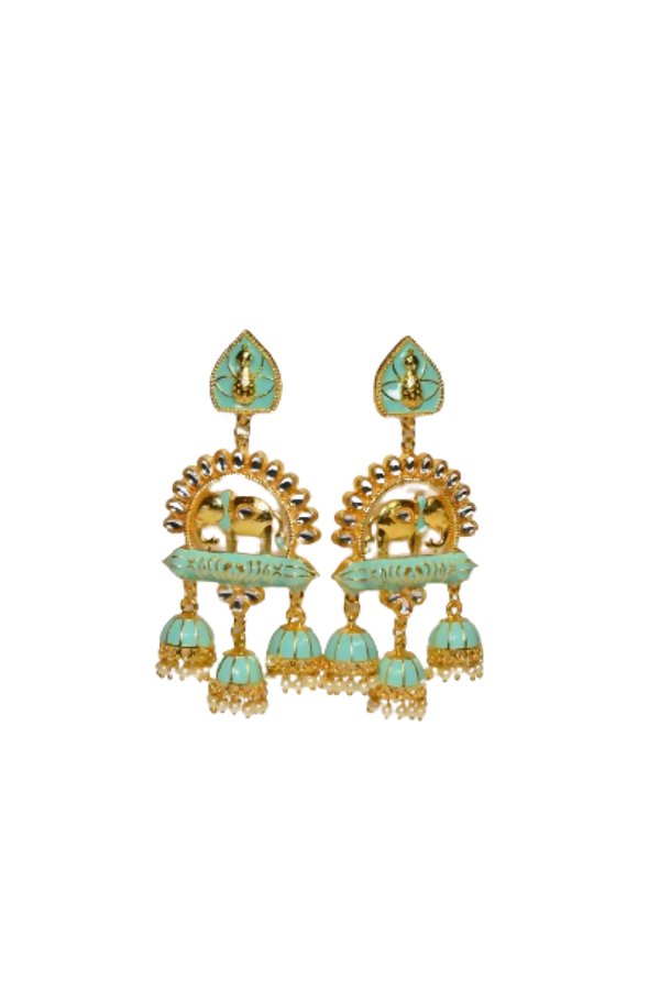 Green Traditional Gold-Polished Elephant Design Kundan Jhumka Jhumki Earrings Indian Jewellery For Women & Girls By House of Ree - Distacart