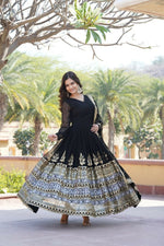 Thumbnail for Aastha Fashion Women's Black Faux Georgette Sequins Embroidered Anarkali Dress with Dupatta - Distacart