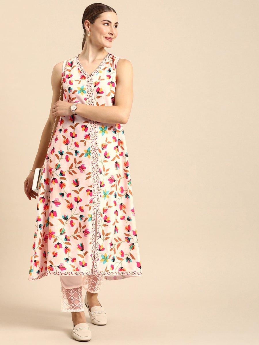 Anouk Floral Printed Regular A-Line Kurta with Trousers - Distacart