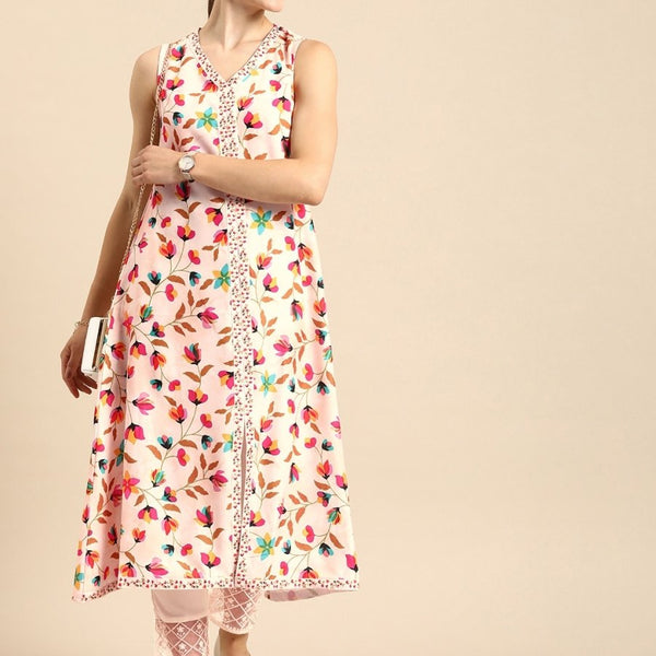 Anouk Floral Printed Regular A-Line Kurta with Trousers - Distacart