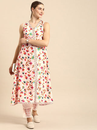 Anouk Floral Printed Regular A-Line Kurta with Trousers - Distacart