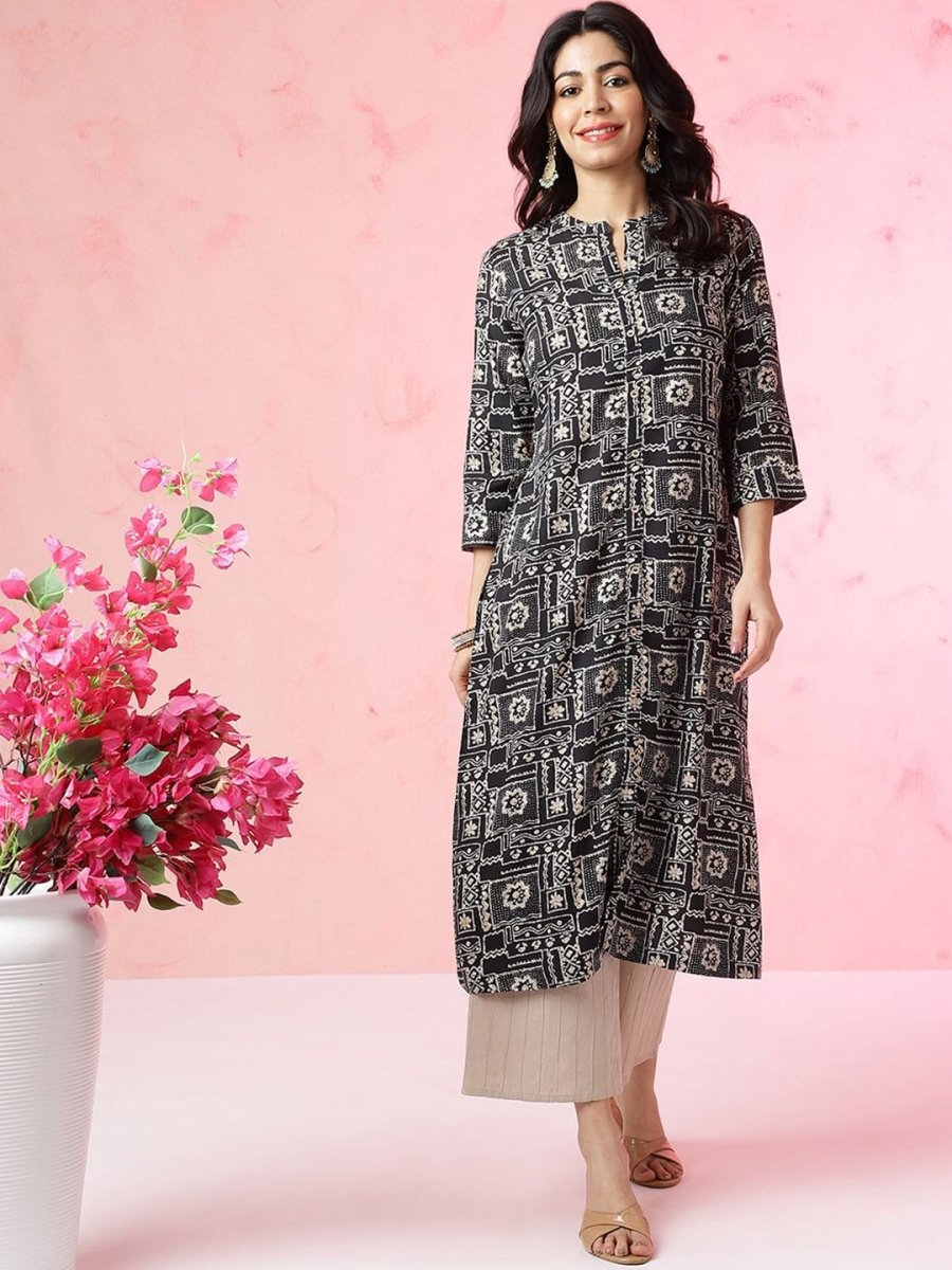 Anouk Abstract Printed Mandarin Collar Kurta