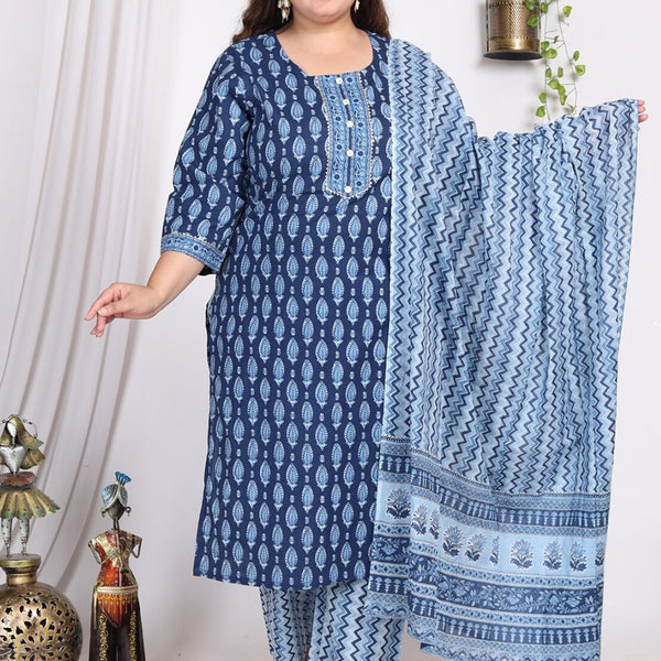 Swasti Floral Printed Regular Sequinned Pure Cotton Kurta with Trousers & With Dupatta - Distacart