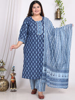 Thumbnail for Swasti Floral Printed Regular Sequinned Pure Cotton Kurta with Trousers & With Dupatta