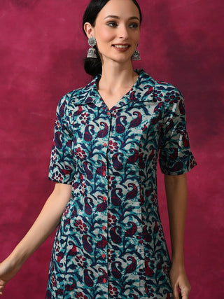 Aks Ethnic Motifs Printed Pure Cotton A-line Kurta with Palazzos - Distacart