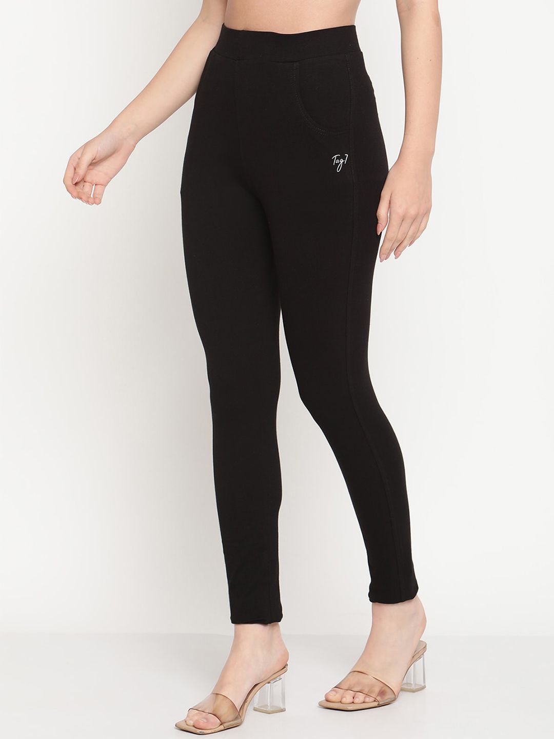 TAG 7 Women Black Solid Ankle-Length Leggings - Distacart
