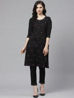 Thumbnail for ADA Women Black & Pink Chikankari Embroidered Sustainable Handloom Kurta with Trousers - Distacart