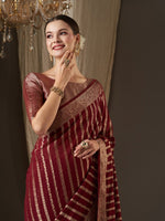 Thumbnail for Anouk Maroon & Gold-Toned Woven Design Zari Pure Georgette Kanjeevaram Saree - Distacart