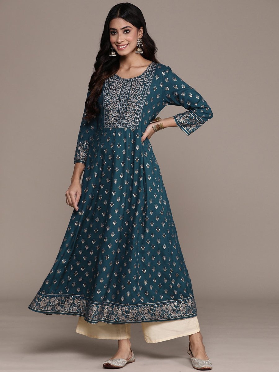 Anubhutee Women Ethnic Motifs Embroidered Mirror Work A-Line Kurta - Distacart