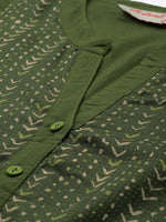Thumbnail for All About You Women Olive Green Geometric Yoke Design Pure Cotton Kurta - Distacart