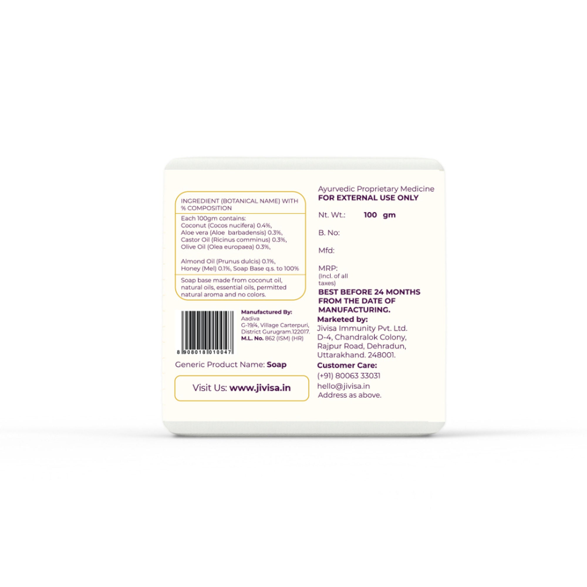 JiViSa Coconut & Honey Handcrafted Ayurvedic Soap - Distacart