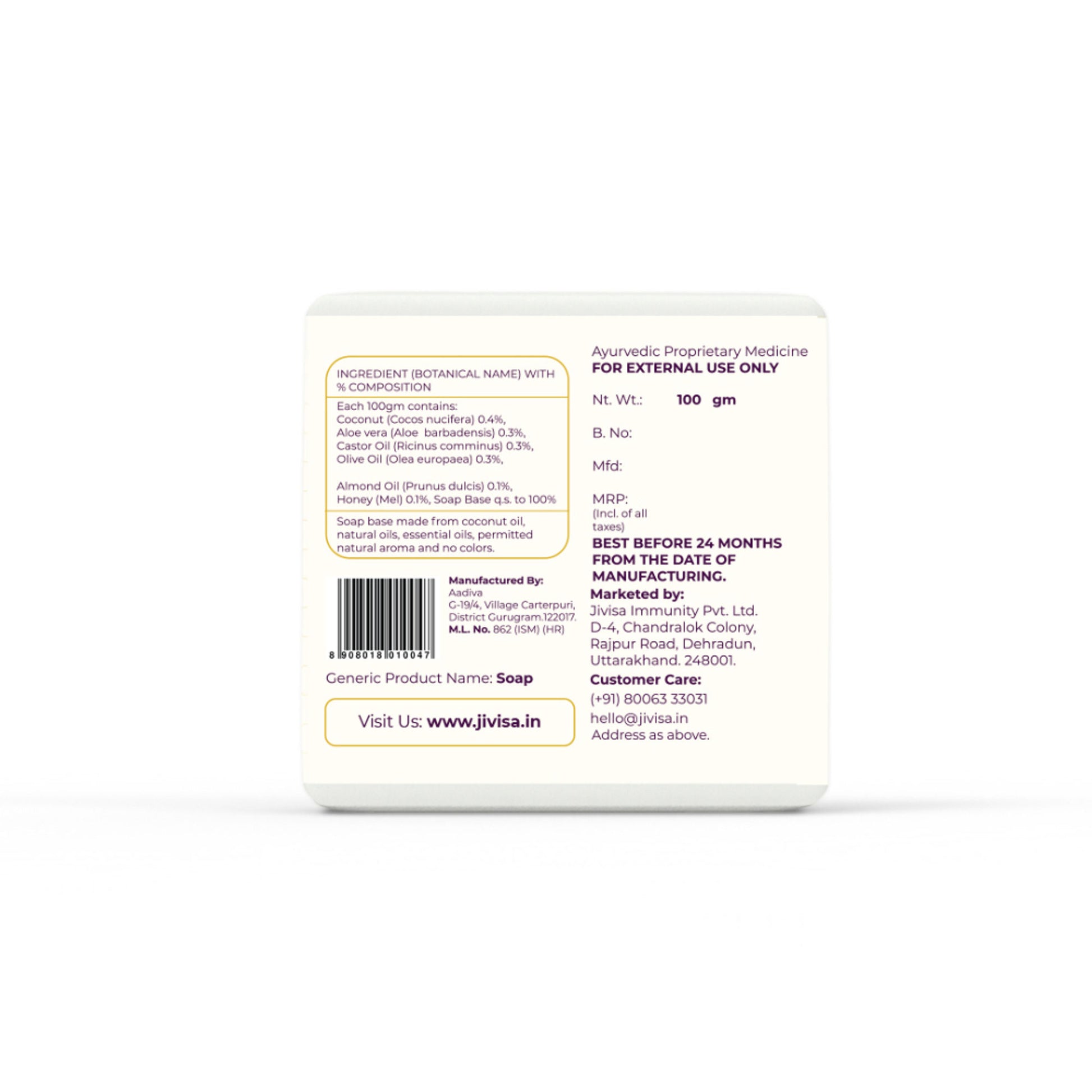 JiViSa Coconut & Honey Handcrafted Ayurvedic Soap - Distacart