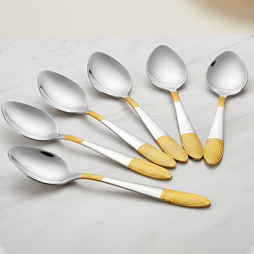 Parage 6 Pieces Stainless Steel 24k Golden Spoons Set, 18 cm Long