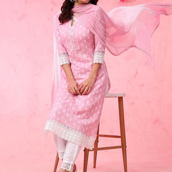 Anouk Geometric Self Design Pure Cotton Kurta with Trousers & Dupatta - Distacart