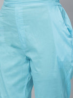 Thumbnail for ADA Women Blue & Pink Chikankari Embroidered Sustainable Handloom Kurta with Trousers - Distacart