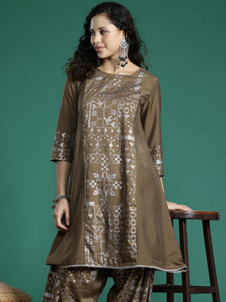 Sangria Foil Print Gotta Patti Panelled Kurta Set