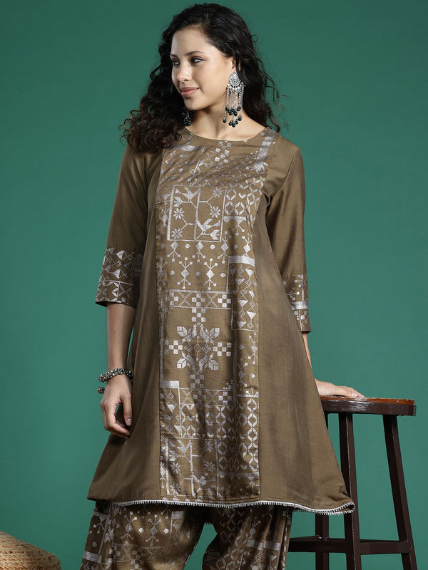 Sangria Foil Print Gotta Patti Panelled Kurta Set