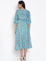 Thumbnail for AURELIA Blue Ethnic Motifs Ethnic A-Line Midi Dress