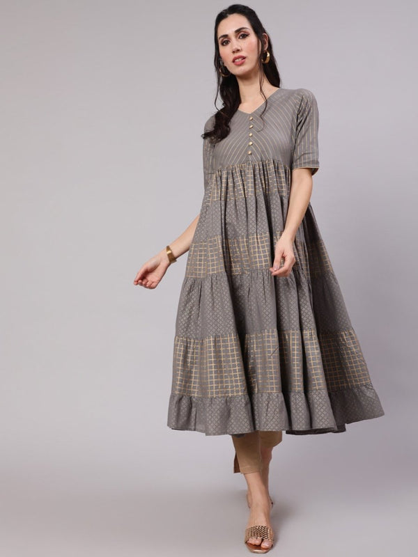 Aks Ethnic Motifs Printed Tiered Anarkali Kurta - Distacart