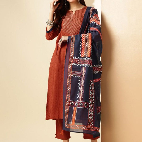 Anouk Ethnic Motifs Panelled Pure Cotton Kurta with Trousers & With Dupatta - Distacart
