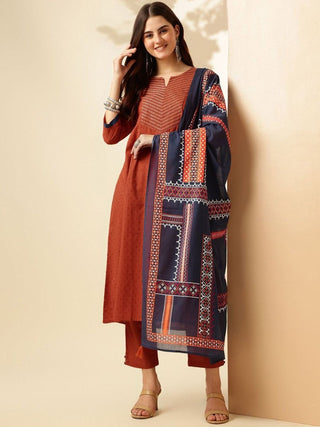 Anouk Ethnic Motifs Panelled Pure Cotton Kurta with Trousers & With Dupatta - Distacart
