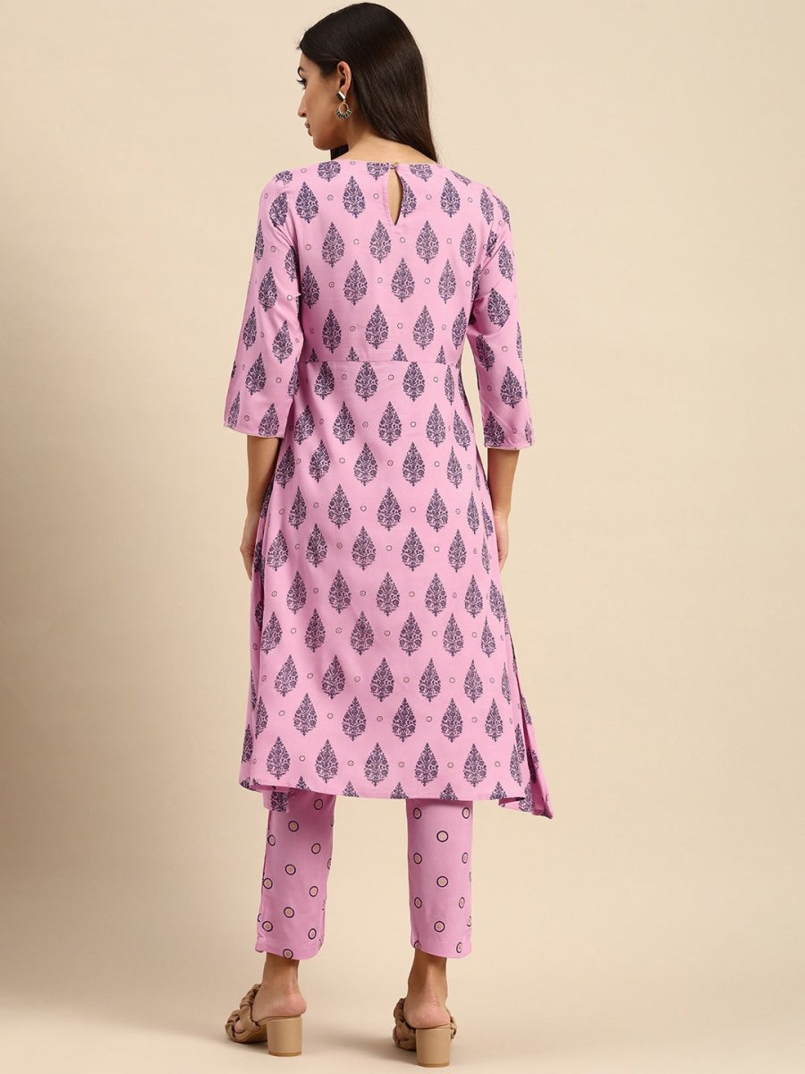 All About You Women Pink Ethnic Motifs Printed Empire Kurta with Trousers - Distacart