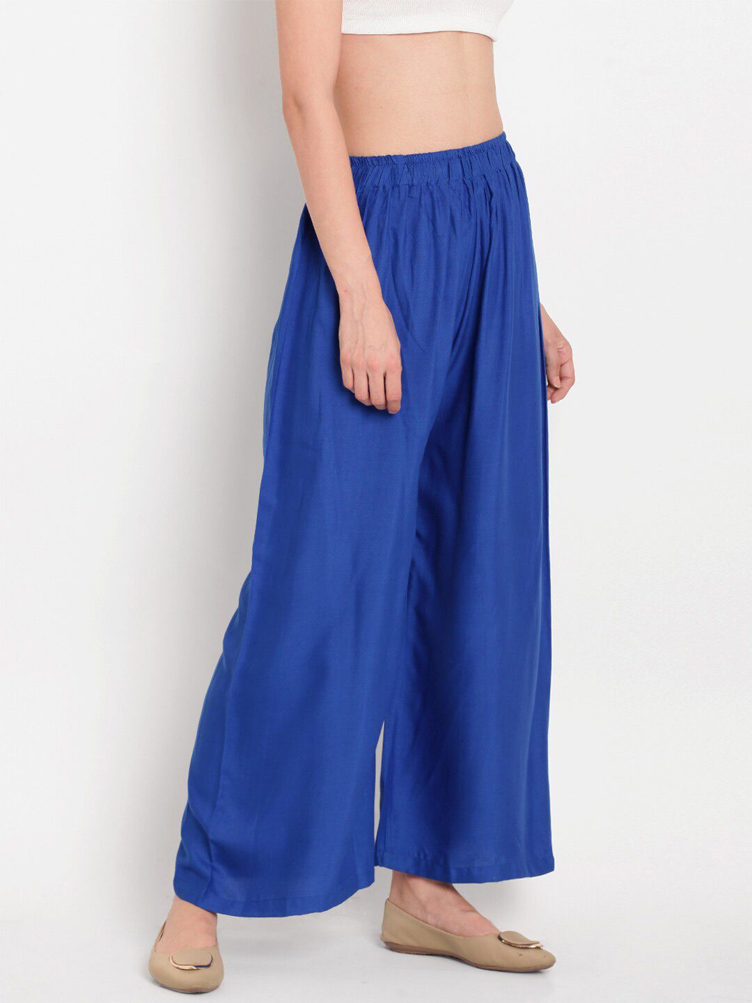 TAG 7 Women Blue Solid Palazzos - Distacart