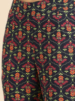 Thumbnail for All About You Women Navy Blue Floral Embroidered Regular Thread Work Kurta with Trousers - Distacart