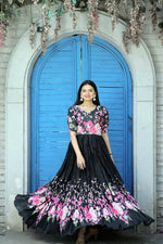 Thumbnail for Jyoti Fashion Women's Black Floral Digital Printed Chinon Anarkali Dress - Distacart