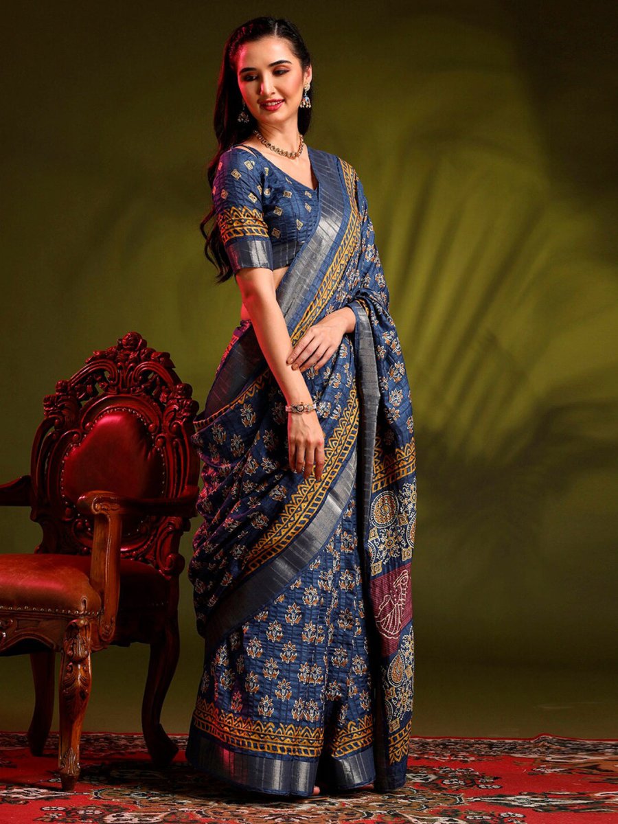 Anouk Blue Bagh Printed Zari Sungudi Saree - Distacart