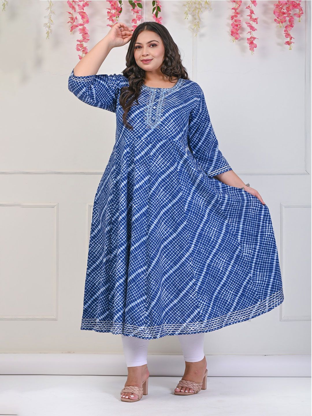 Swasti Checked Embroidered Fit & Flare Midi Dress - Distacart